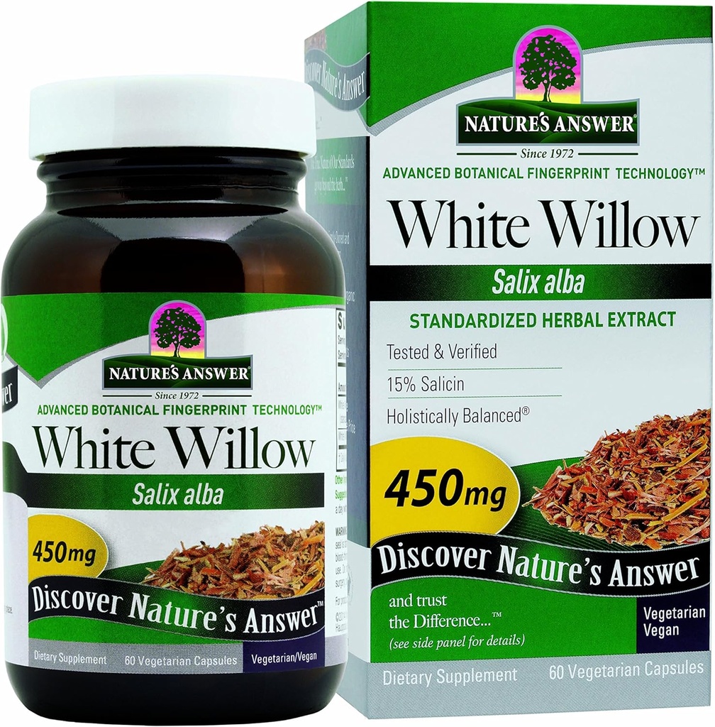 Nature's Answer White Willow | Promotes Overall Health & Well-Being | Vegan, Gluten-Free, Non-GMO & Kosher Certified | 60ct