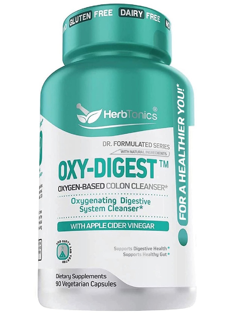 Herbtonics Oxygen Based Colon Cleanse and Detox Digestive System Fórmula Silencioso con Apple Cider Vinegar ← Colon Cleanser Pills for Adults TEN 90 Gluten Free Vegan Capsules