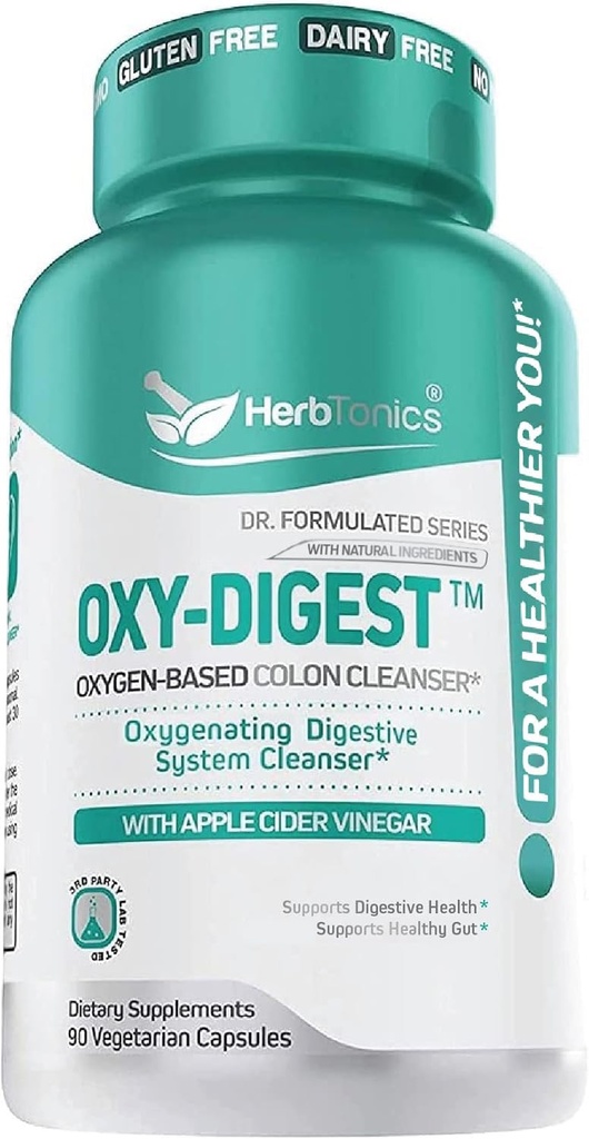Herbtonics Oxygen Based Colon Cleanse and Detox Digestive System Formula | with Apple Cider Vinegar | Colon Cleanser Pills for Adults | 90 Gluten Free Vegan Capsules