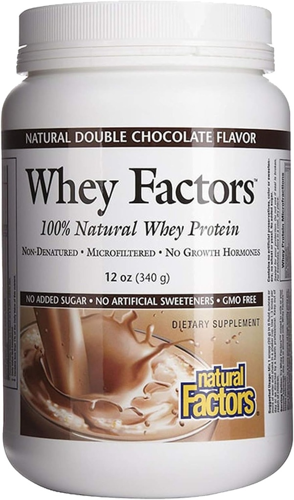 Factores Whey por Factores Naturales, Grass Fed Whey Protein Concentrate, Desarrollo del Musculo de Ayuda y Salud Inmunitaria, Chocolate Doble, 12 Oz