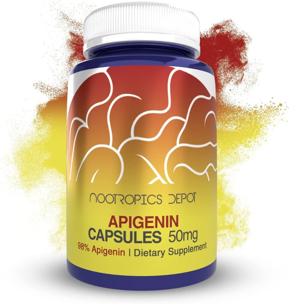 Nootropics Depot Apigenin Capsules TEN 50mg TEN 180 Conde Ø98% Apigenin Silenciosos Relajación, Salud Conjunta y NAD+ Niveles