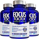 Factor de foco Nutrición para el cerebro, mejor memoria y concentración Suplemento cerebral, multivitamínico completo con vitaminas B6, B12, D, Bacopa Monnieri " Tyrosine, 150 Conde (Pack of 3)