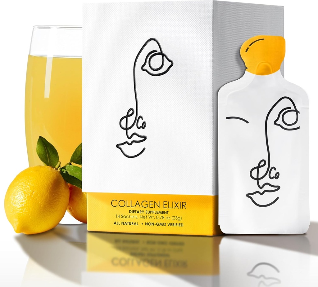 LEMON " CO. Líquido de colágeno para mujeres tóxico Lemon Collagen Water Mix con péptidos de colágeno marino de 5000 mg, Lemons orgánicos " Vitamina C ANTERI Elixir diario para la piel, uñas, cabello, Gut  durable Sin conservantes, No Sugar