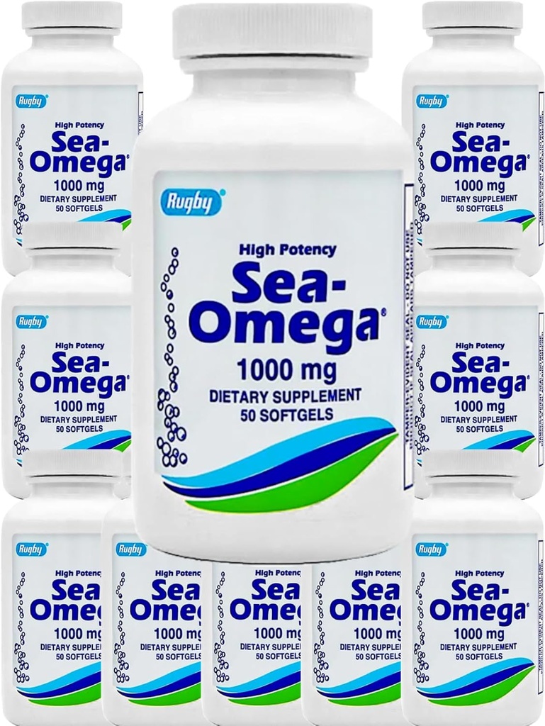 500 Softgels (10 Botella) Alta Potencia Rugby 1000mg Mar Natural Profundo Hiccupsless Fish Oil Omega-3 Fatty Acid (EPA 300mg &amp; DHA 200mg) para Hombres &amp; Mujeres,Promotes Brain/Hair/Skin & Heart Health,Made in USA
