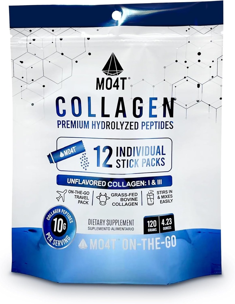 Péptidos de colágeno hidrolizado - Colágeno Packets - Pólvora de colágeno de sabor a granel, portátil para juntas, pelo, uñas de piel -12 Sachets - Collagen Stick Packs