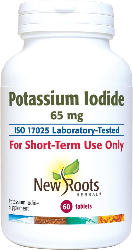 Potassium Iodide 65 mg | Emergency Use Radiation Protection & Thyroid Support | (60 Tablets) Iodine - YODO Naciente | Essential Survival Kit Supplement | NEW ROOTS HERBAL