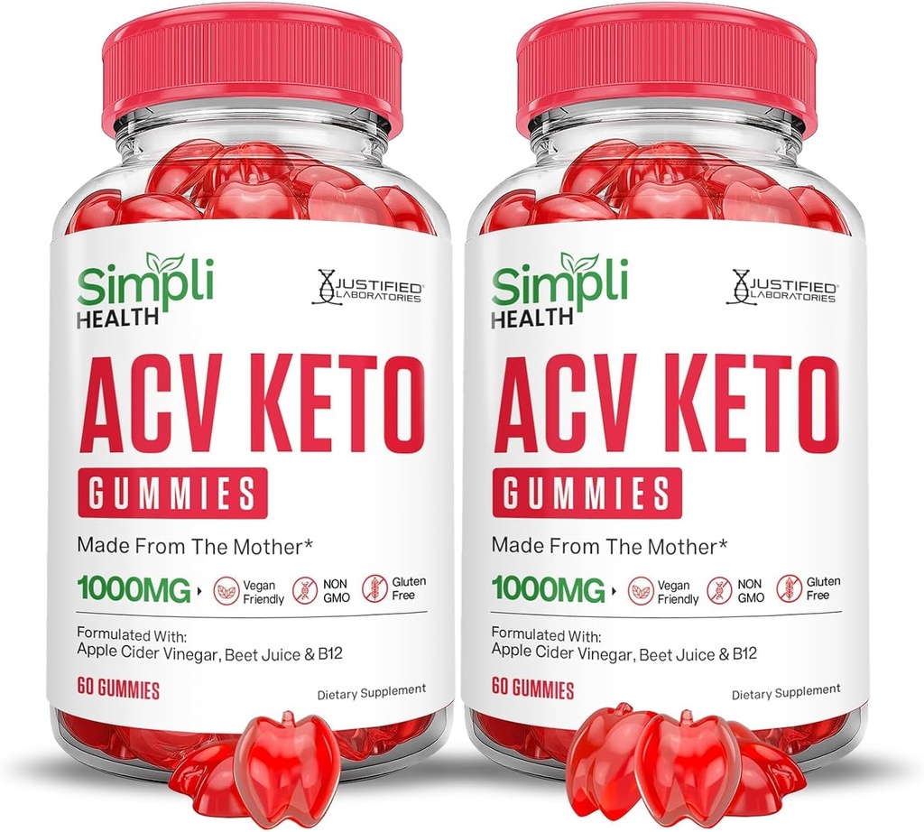 Justified Laboratories (2 Pack Simpli Health Keto ACV Gummies Advanced Formula 1000MG Apple Cider Vinegar Formulated with Pomegranate Beet Juice Powder B12 Vegan Non GMO 120 Gummys