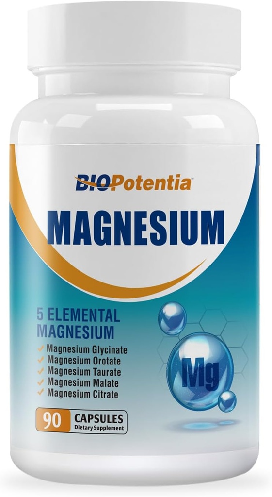 Suplemento Complejo de Magnesio - Magnesium Capsules 500Mg con Glycinate, Citrate, Malate, Taurate & Orotate + B6 ← No-GMO, Gluten Gratis para el sueño, el músculo &amp; Stress Relief TEN 90 Vegan Caps.