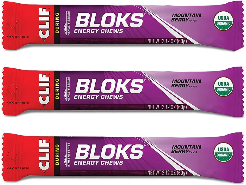 CLIF BLOKS - Cerdos de Energía - Montaña Berry - Non-GMO - Alimentación Planta base - Combustible rápido para Ciclismo y Correr -Workout Snack(2.1 Ounce Packet, 3 Cuenta)