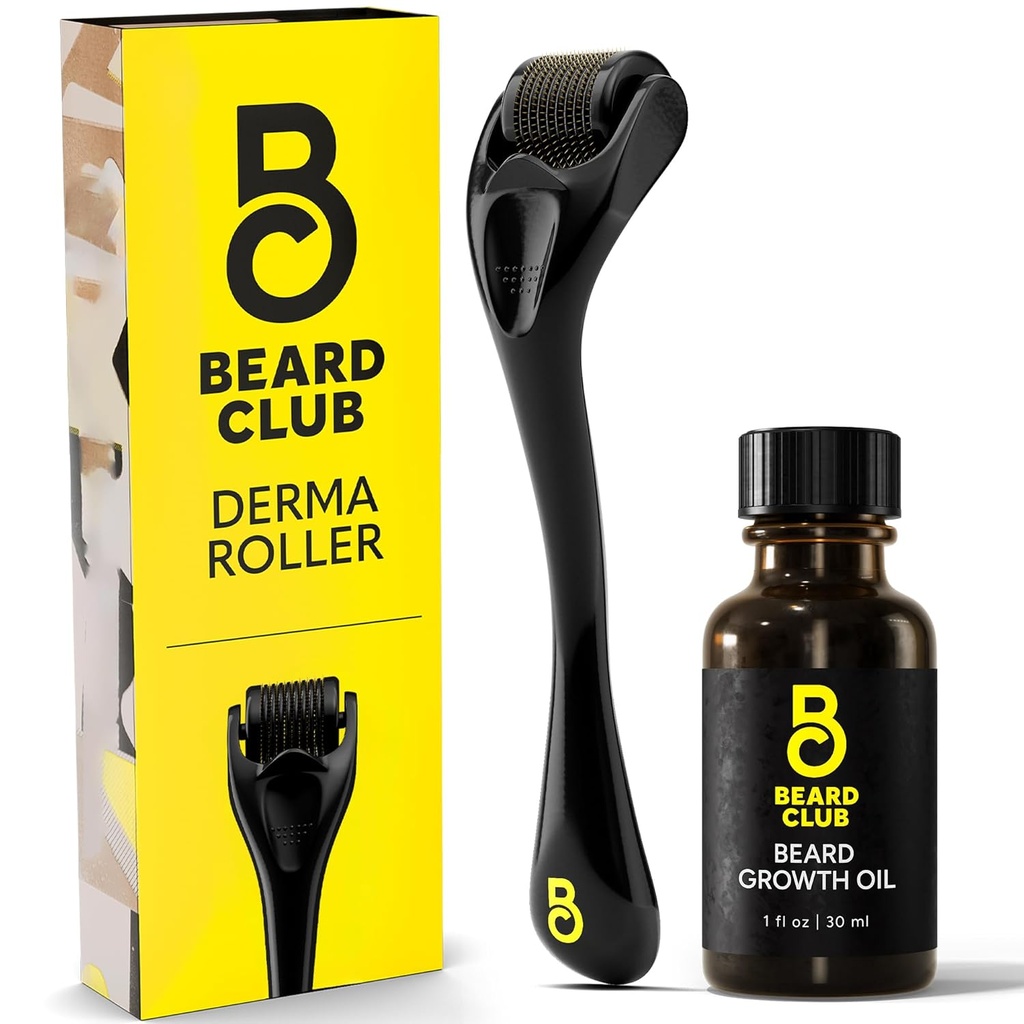 The Beard Club Derma Roller &amp; Beard Growth Oil for Face, Body and Scalp Microneedling Roller for Hombres and Women with 540 Titanium Microneedles - Beard Roller for Hair & Beard