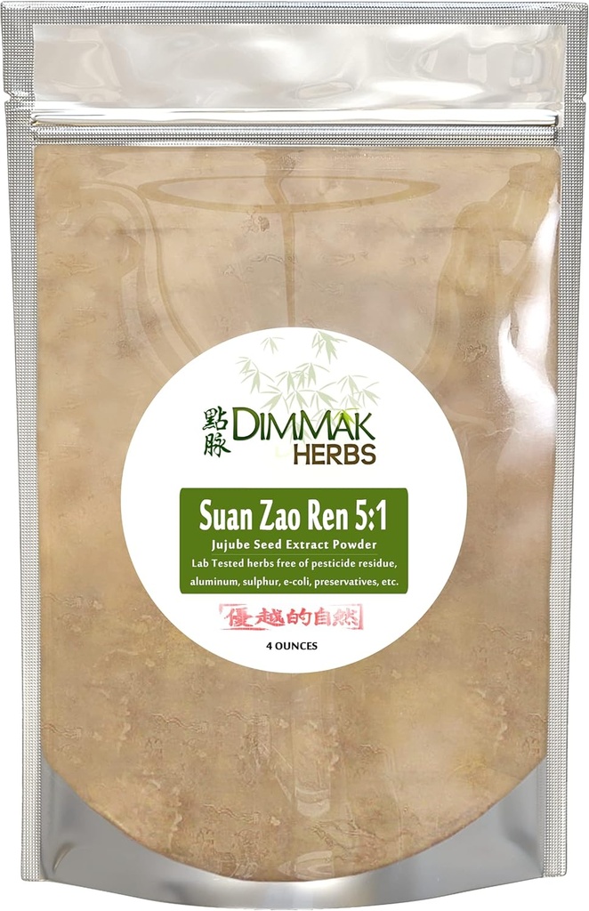Dimmak Herbs Organic Suan Zao Ren 5:1 Extra Strength Extract Powder ¦ Jujube Seed (ziziphus) Chinese Herb Lab Tested 5:1 Concentrate Granules 112g / 4oz