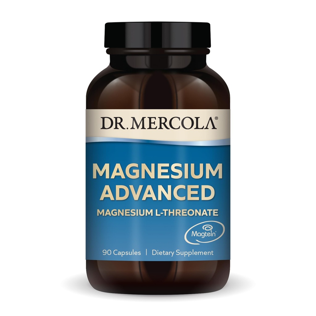 Dr. Mercola Magnesium Advanced - Apoya el Hueso, la Salud Cerebro Conjunta - Contribuye a un sueño más resentido - Sin gluten, libre de soja - 90 cápsulas (30 servidumbres)