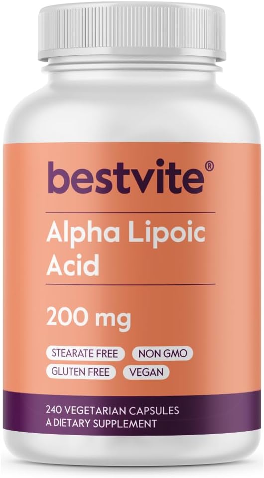 BESTVITE Alpha Lipoic Acid 200mg (por cápsula) (240 cápsulas vegetarianas) - No Stearates - Vegan - Gluten Gratis - No GMO