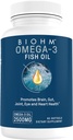 BIOHM Omega-3 Fish Oil (2500mg, 60 Softgels) High Potency 860mg EPA &amp; 630mg DHA, Omega 3 Fatty Acid Suplementos para apoyar cerebro, articulación, ojo, salud del hígado " , Fuente sostenible
