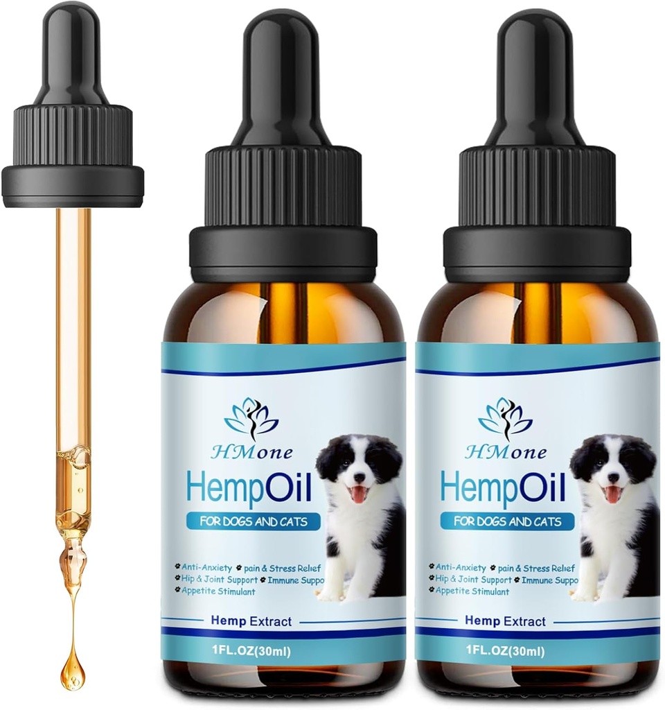 Aceite de cáñamo para perros y gatos - Ayuda a mascotas con ansiedad, alivio de estrés y ataques - Artritis Cacahuetes de la mandíbula Alivio de la mandíbula - Hemp Calming Drops Ayuda de dormir para perros 2PACK