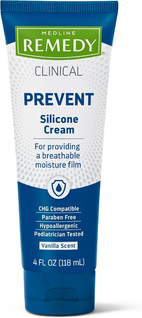 Medline Remedy Clinical Silicone Cream (4 oz Tube), 12 Conde, Vainilla Scent, Breathable Film, Soothing, Moisturizing, Nourishing, Hydrating Skin Care, For Cracked, Chapped, Sensitive Skin