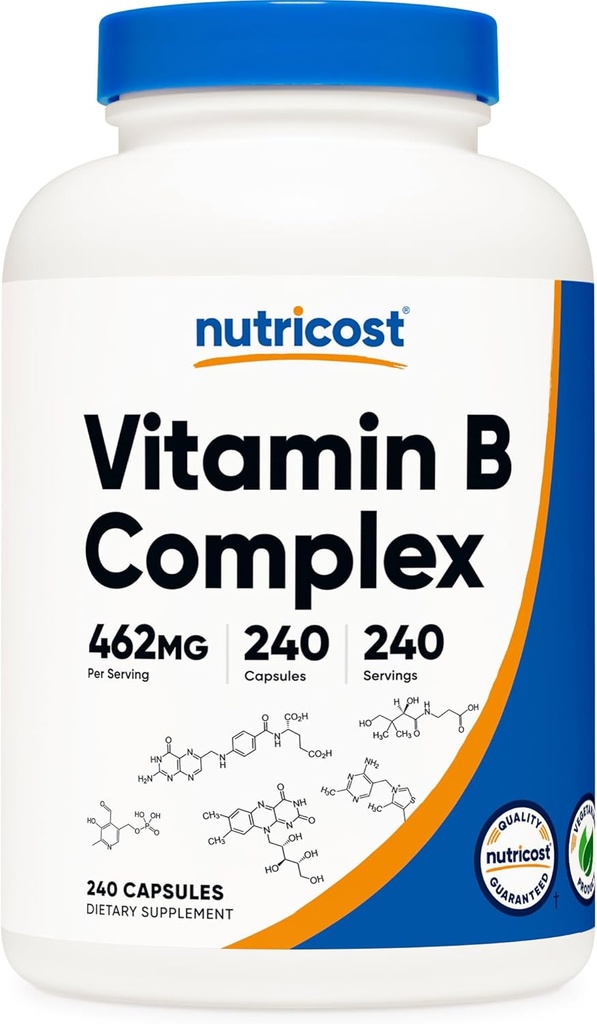 Complejo de vitamina B Nutricost 462mg, 240 cápsulas - con vitamina C - Complejo de energía