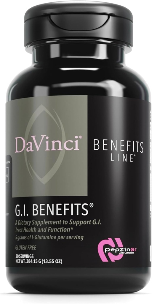 DAVINCI Labs GI Ventajas - Suplemento de Salud Digestivo Polvo con zinc &amp; L-Glutamina* - Sistema de Apoyo y Digestión Saludable* - Suplemento de Salud Gut para Hombres y Mujeres - 30 Actuaciones (384.15 g)