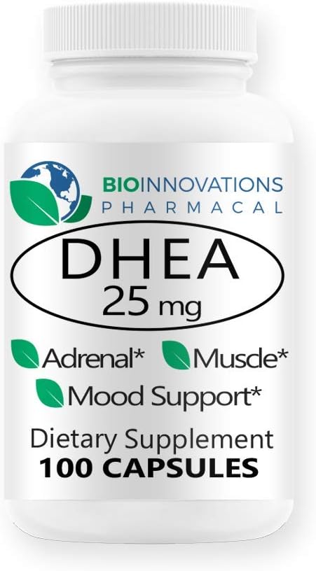 Micronizado para Absorción Superior DHEA 25mg Derivado de Wild Yam Support Salud Inmunitaria, Cerebro, Huesos, Musculos - 100 cápsulas