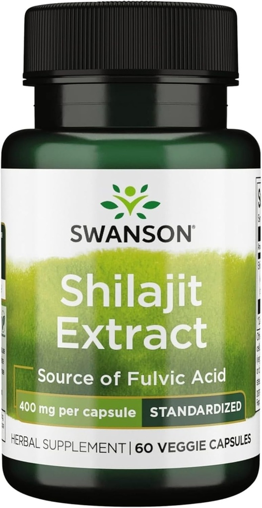 Extracto de Swanson Shilajit - Suplemento Herbal Promoción de Crecimiento Celular Apoyo - Fórmula Natural para el Bienestar Global - (400 Milligrams 60 Veg Capsules)