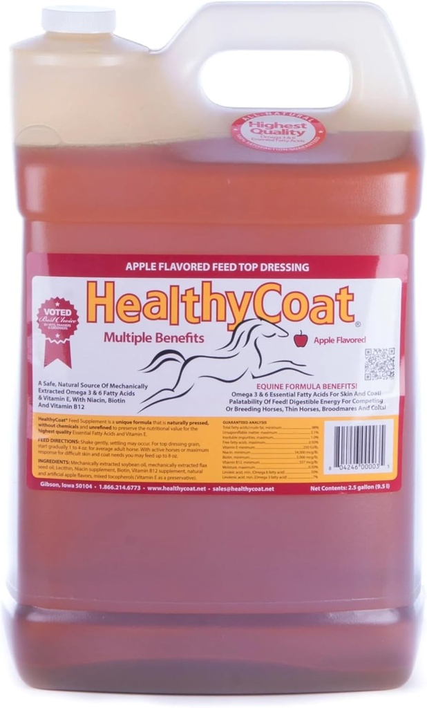 HealthyCoat Feed Suplemento para Caballos: 2.5 Gallon. Skin, Coat, Body Condition, Performance, Allergies, Immune System, Hoof, Joint, Omega 3 &amp; 6 Fatty Acids