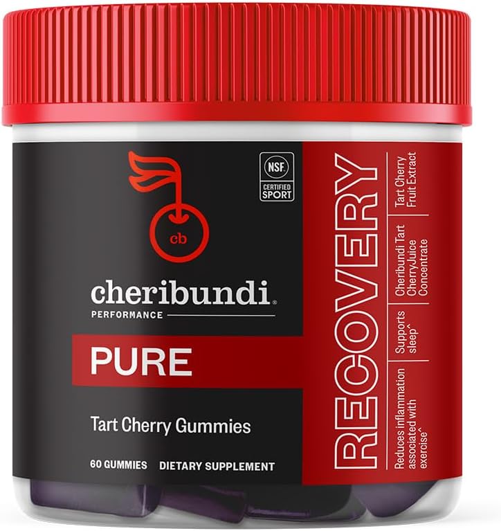Cheribundi Tart Cherry Gummies Pure | Performance for Maximum Recovery with 25 Tart Cherries | Powerful Antioxidant Support, Non-GMO, Gluten-Free, Vegan | 20 Calories per Serving | 60 Count