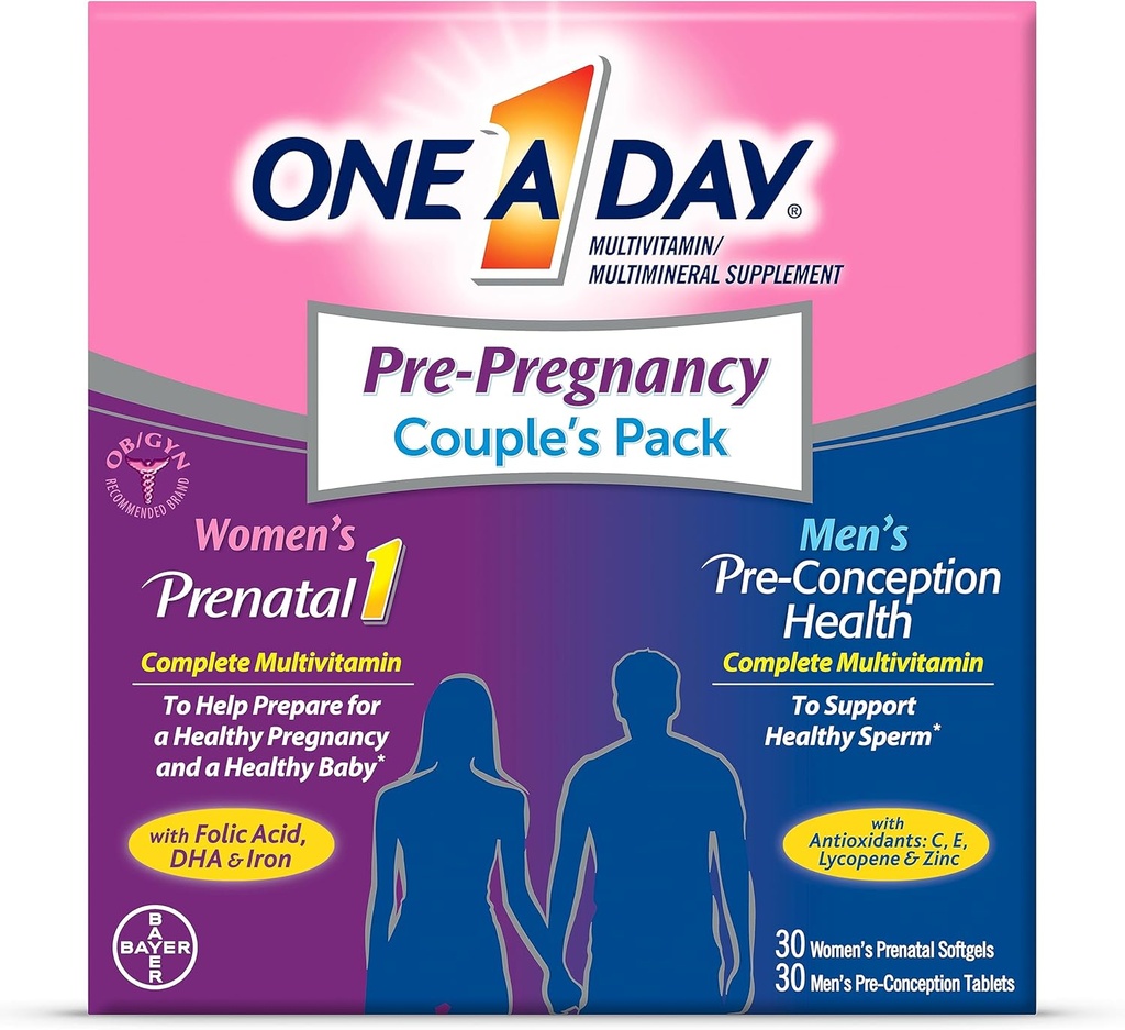 One A Day Hombres ' Mujer Pre-Pregnancy Multivitamin Softgel incluyendo vitaminas A, vitamina C, vitamina D, B6, B12, ácido fólico &amp; más, 30+30 Cuenta, Suplemento para antes, durante y postnatal