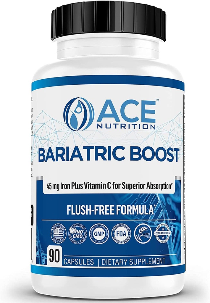 Bariatric Boost One-A-Day Multivitamin 90 Day Supply with 45mg Iron Post Gastric Bypass Sleeve Surgery ← Non-GMO, Gluten Free, Bariatric Multivitamin Made in USA ←