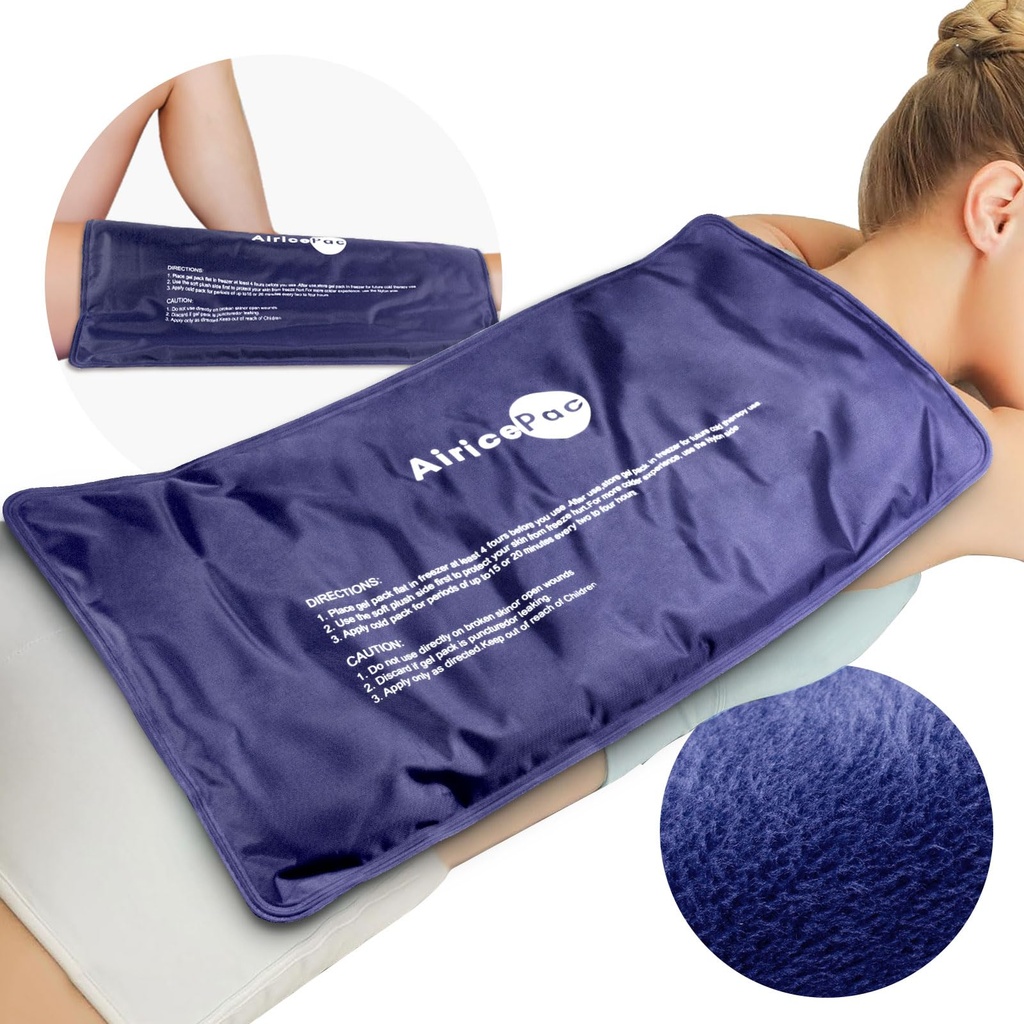 AiricePac Extra Large Gel Flexible Back Ice Packs for Injuries Reusable, 11”x 20” Cold Pack Wrap for Knee Leg Neck Shoulder Hip Back Pain Relief, Cold Compress Therapy for Swelling, Bruises, Surgery