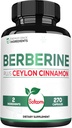 Berberine con Ceylon Cinnamon Suplemento - 1500mg Extra Strength for Immune System, Digestive Health, Body Management & Energy Production - 270 Capsules - Gluten-Free, Non-GMO