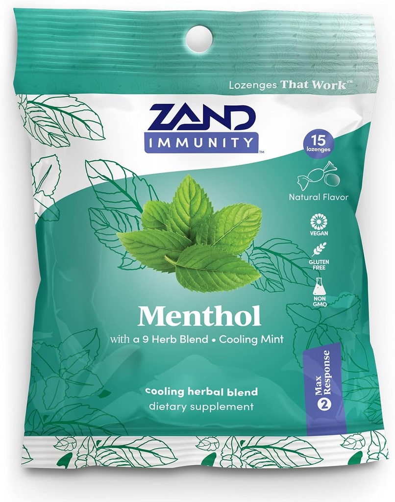 ZAND Immunity Menthol HerbaLozenge Cough Drops ← Peppermint, Eucalyptus, Herb Blend ← No Corn Syrup (15 Lozenges)