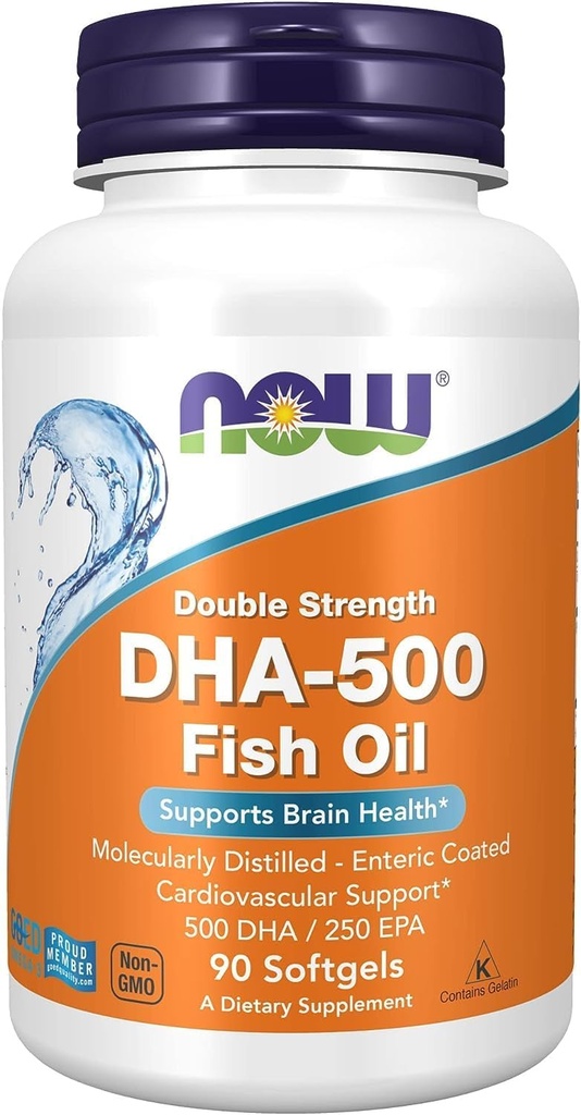 Ahora Alimentos DHA- 500 mg soporta función cognitiva, 90 sgels