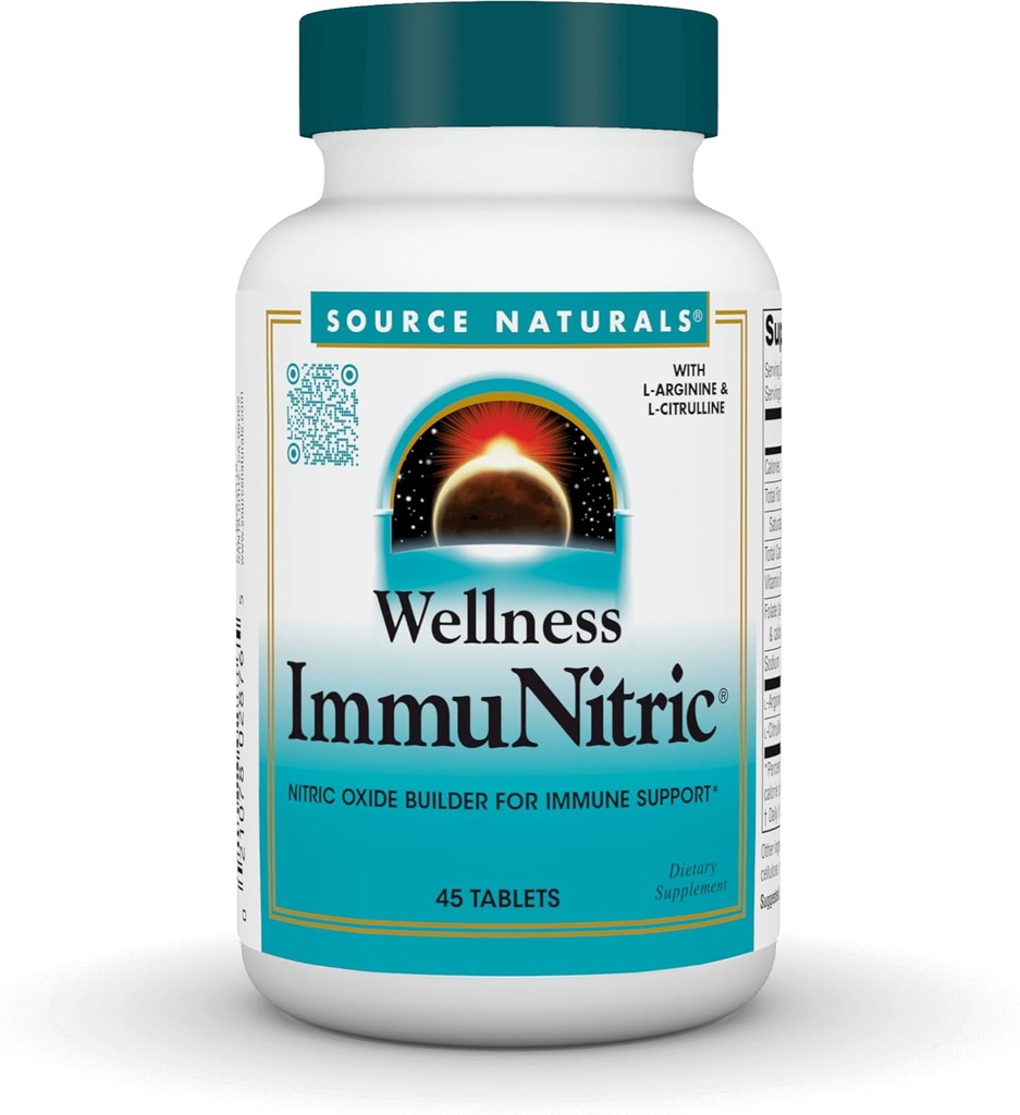 Fuente Natural Wellness Immunitric, Nitric Oxide Builder for Immune System Support*, con L-Arginine & L-Citrulline - 45 Tablets