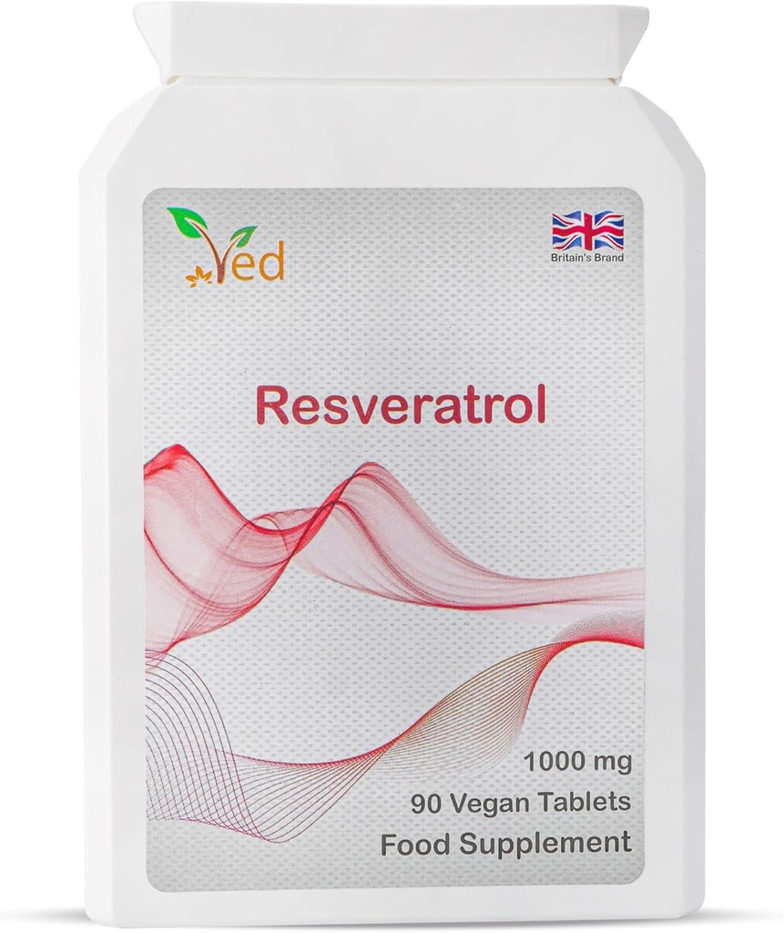 Ved RESVERATROL 1000 mg 90 Tablet, Potent Antioxidants " , Promueve Anti-Aging, Cardiovascular Support, 90 Day Supply per Bottle.