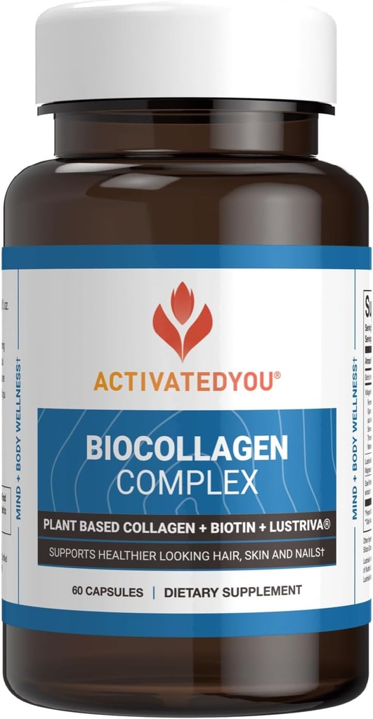 ActivadoYou BioCollagen Complex Collagen basado en plantas para hombres de mujeres - Diseñado para promover la firmeza de la piel, la fuerza muscular y el volumen del cabello, 2 cápsulas diarias soporta la aparición juvenil " movilidad conjunta