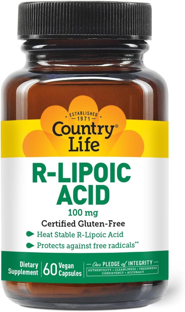 Country Life R-Alpha Lipoic Acid Complex 300mg - Alpha-Lipoic Acid 270mg " R-Lipoic Acid 30mg - Antioxidant Support - No Yeast, Corn, Wheat, Soy, Gluten, Milk - Alpha Lipoic Acid Supplement