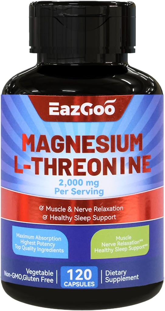 Suplemento Magnesio L-Threonina, Suplemento de Magnesio Mineral, Magnesio L-Threonina 2000mg, 120 cápsulas