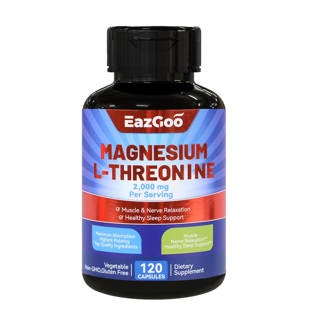 Suplemento Magnesio L-Threonina, Suplemento de Magnesio Mineral, Magnesio L-Threonina 2000mg, 120 cápsulas