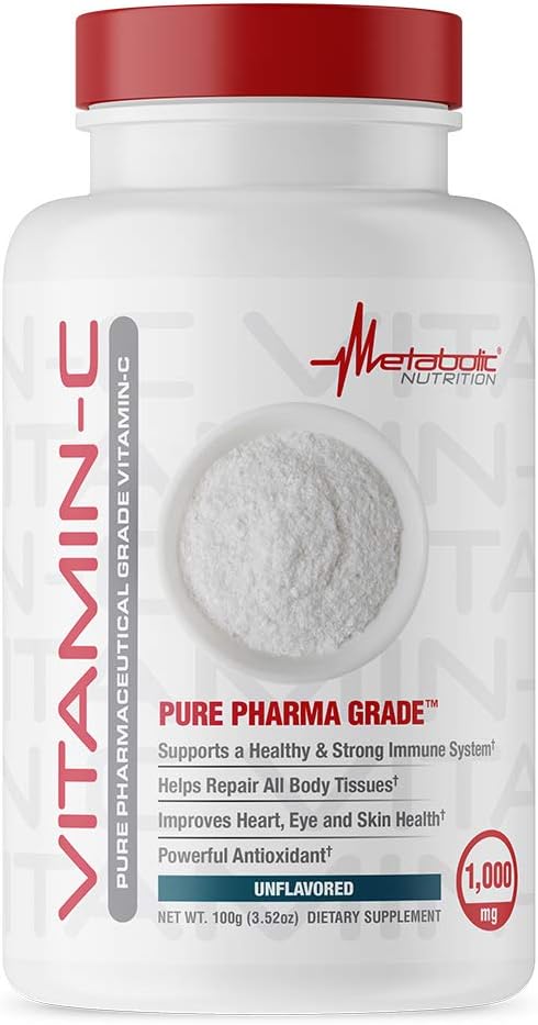 Nutrición metabólica Vitamina C, 1000 mg, Grado farmacéutico puro, Ácido ascórbico de alta absorción (100 g)