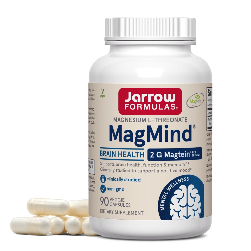 Fórmulas Jarrow MagMind - 90 Capsules - Incluye Magnesium L-Threonate (Magtein) - Apoya la función de salud cerebral - 30 Actuaciones