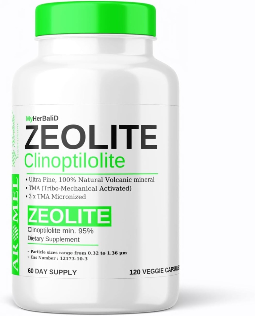 aromel Zeolite Powder 120 Capsules ← Detox ← Clinoptilolite 95%  3X Activado  durable Natural Mineral Dust Less-Than 1 μm
