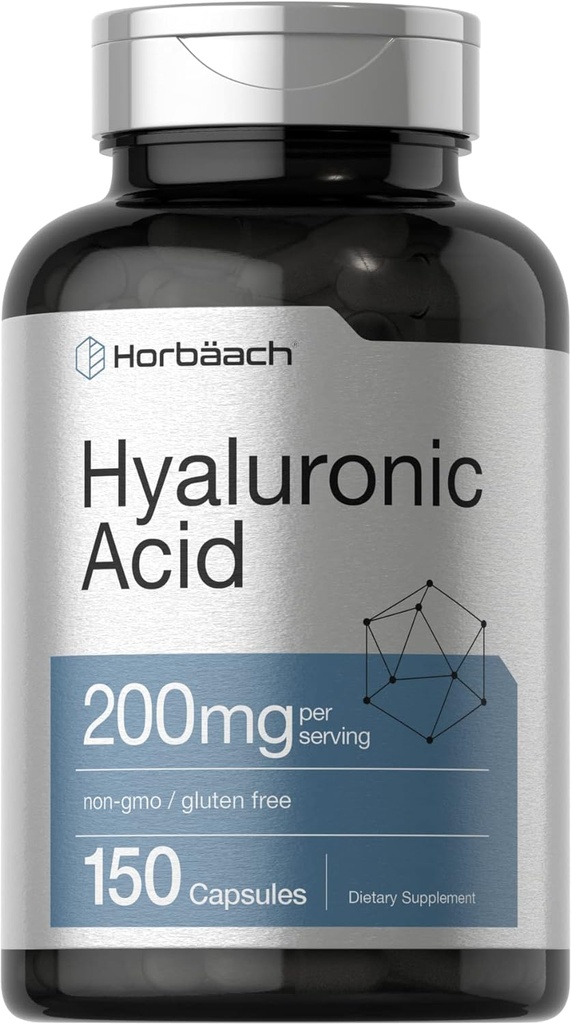 Horbäach Hyaluronic Acid Suplemento TEN 200 mg ANTE 150 cápsulas TENIDO NO GMO Y Gluten Suplemento gratuito