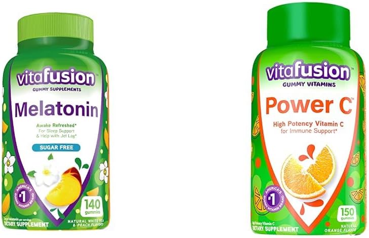 Vitafusion Melatonina 140ct Potencia C Vitamina C Gummies 150ct Soporte de inmuno Orange Flavor