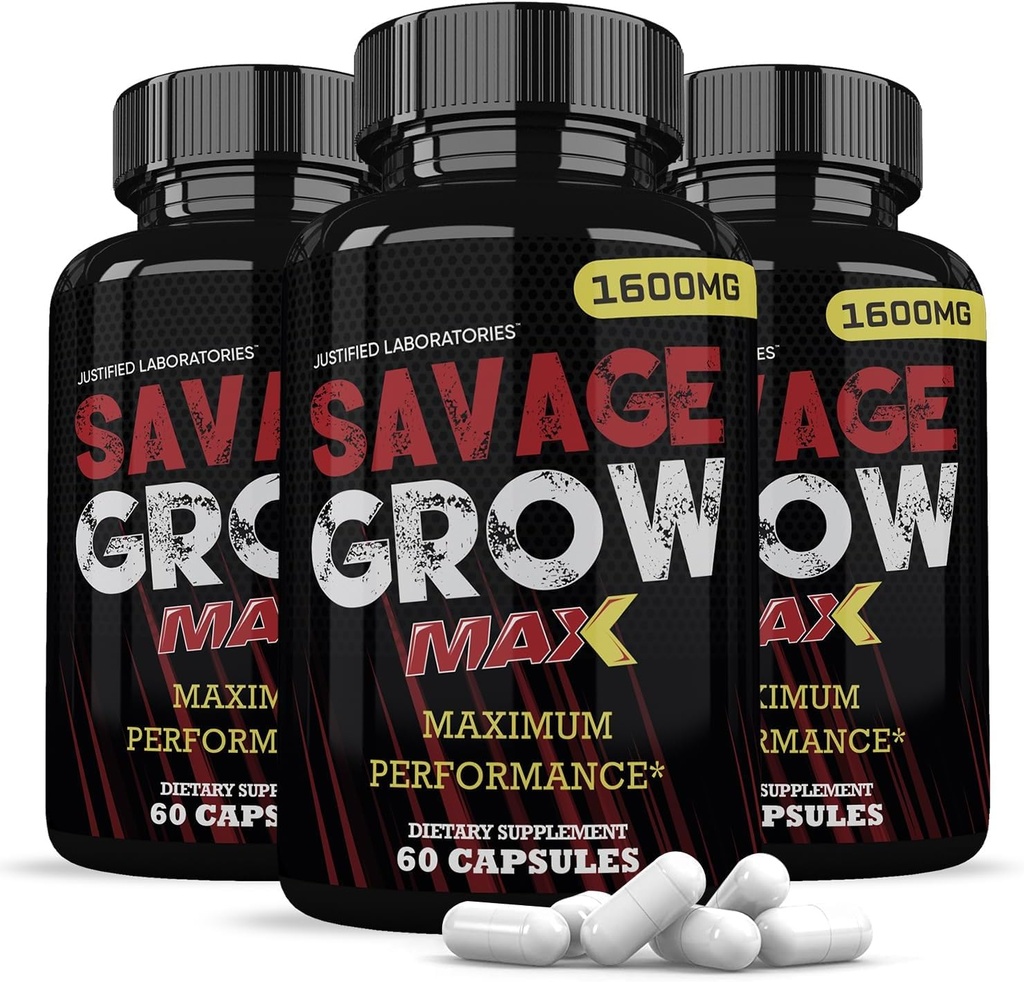Justified Laboratories (3 Pack Savage Grow Max 1600MG Advanced Men's Heath Formula180 Capsules