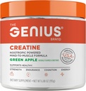 Genius Micronized Creatine Monohydrate Powder, Post Workout Supplement, Green Apple - 100% Naturalmente Flavored & Sweetened - Supports Muscle Building, Cellular Energy & Cognitive Function – 195g
