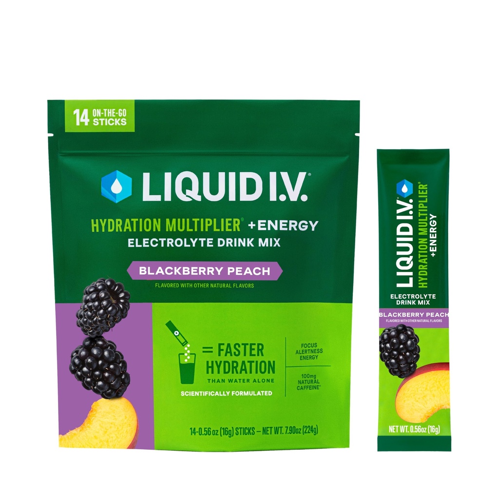Liquid I.V.® Hydration Multiplier +Energía ← Blackberry-Peach  durable Electrolyte Powder Drink Mix ← 1 Pack (14 Servings)