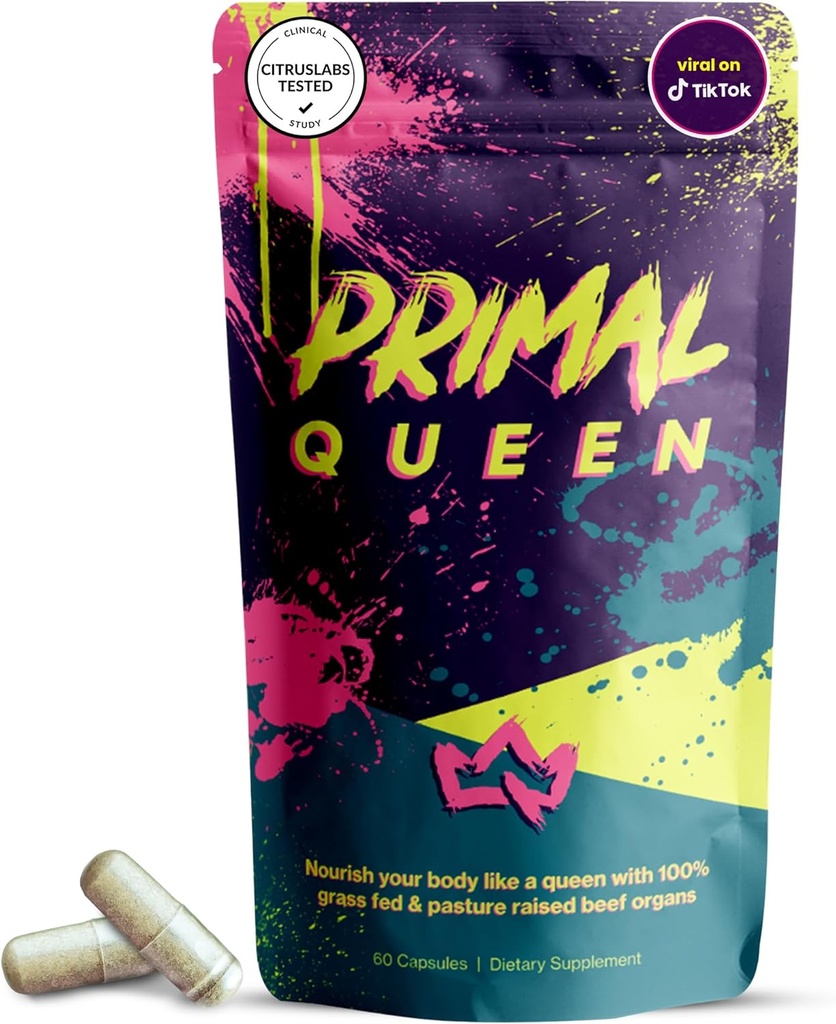 Primal Queen Female-Optimized Beef Organ Superfood Supplement (Beef Liver, Kidney, Heart, " 3 More) - 100% Grass Fed, Pasture Raised Cattle - Balance Hormonas, Energy, " More for Women