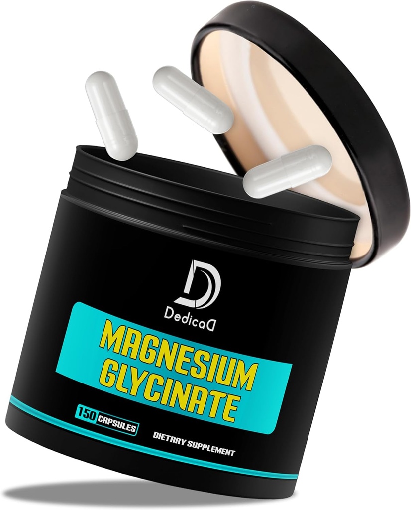 Magnesio Glycinate 500mg - 100mg Magnesio Elemental por Cap - 150 cápsulas para suministro de 5 meses - alta absorción - Musculo de soporte, salud cardíaca &amp; médalo cómodo