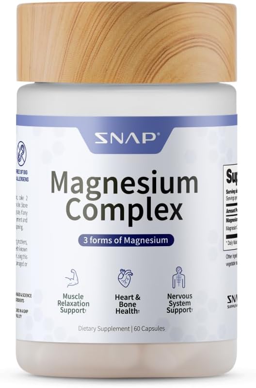 Suplemento Complejo de Magnesio 3 en-1, Bisglycinate de Magnesio, Oxido, Citrato, Complejo de Magnesio Triple, 60 cápsulas