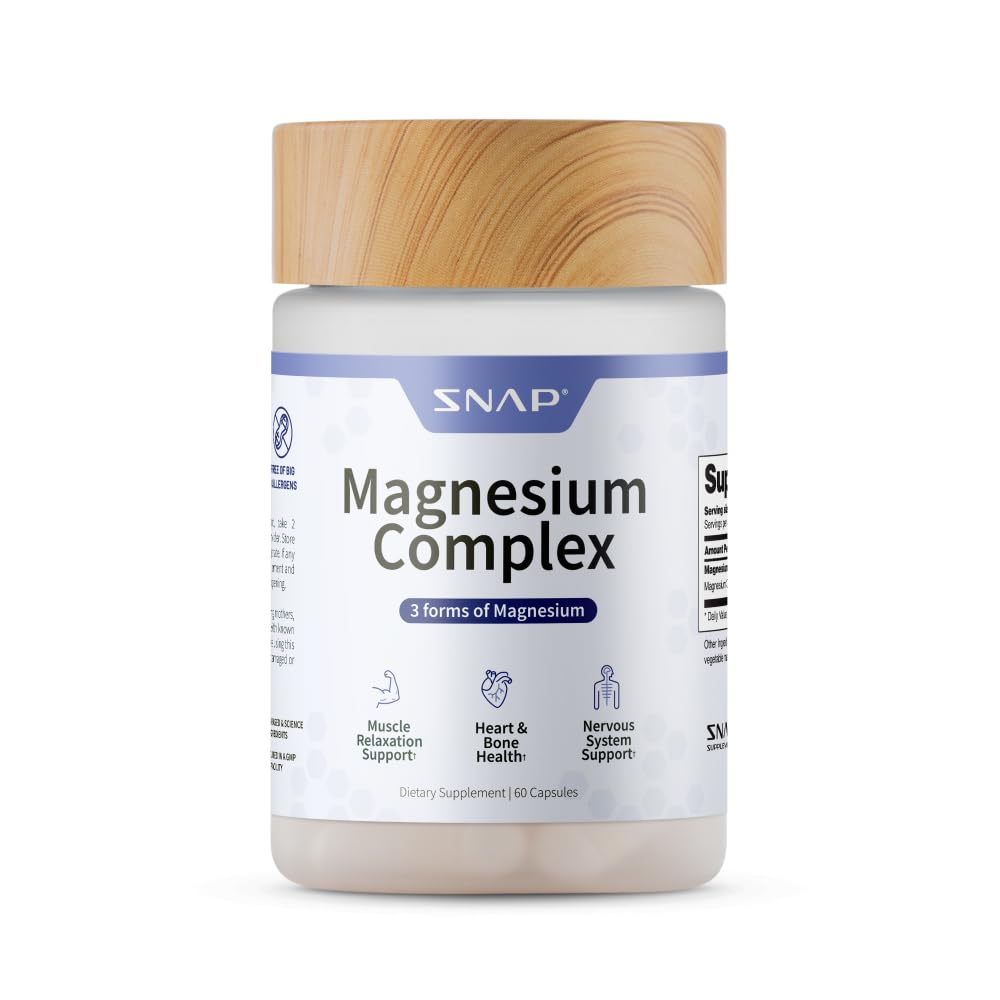 Suplemento Complejo de Magnesio 3 en-1, Bisglycinate de Magnesio, Oxido, Citrato, Complejo de Magnesio Triple, 60 cápsulas